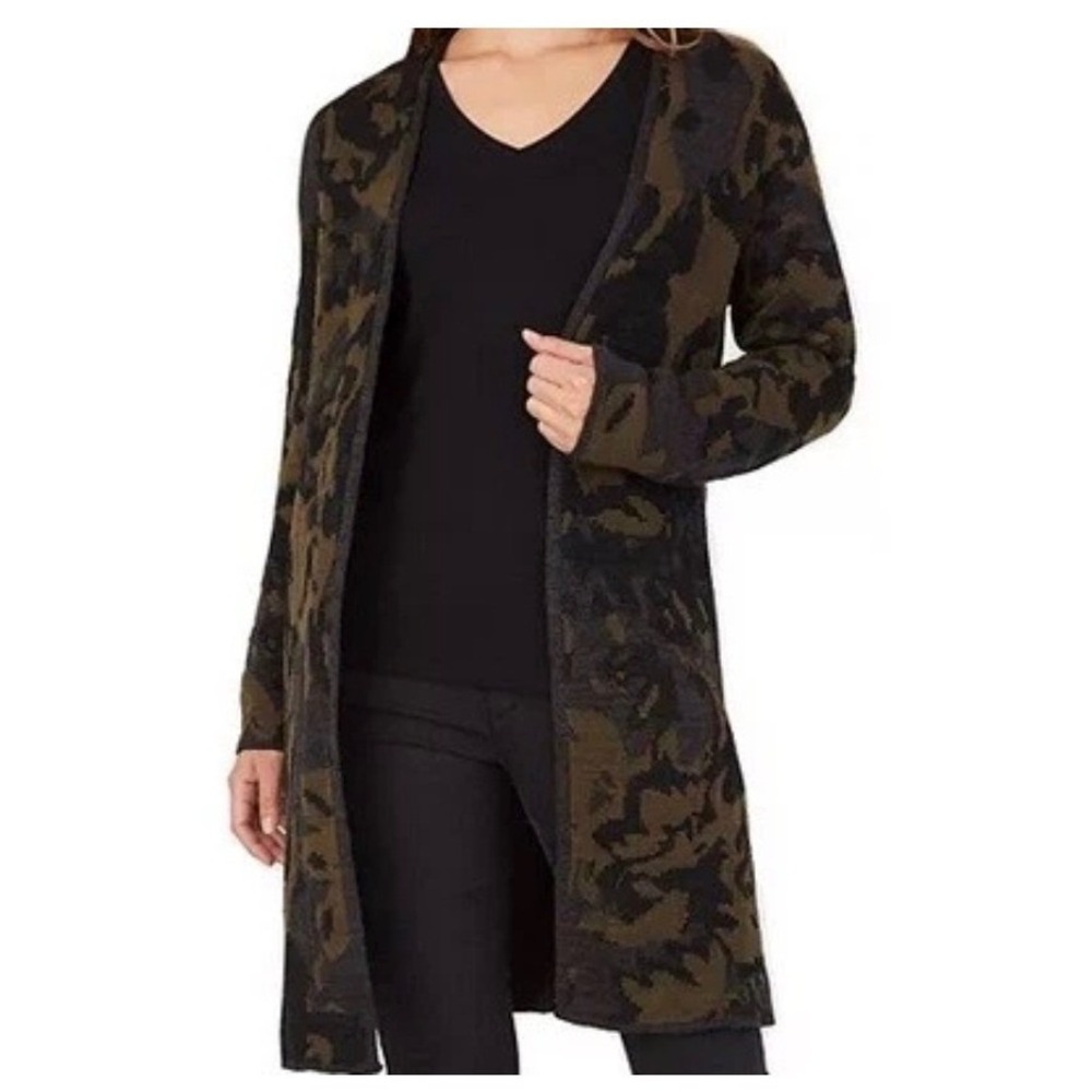 NWT Apt 9 Womens XL Camo Jacquard Open Front Duster Cardigan Sweater Layering‎